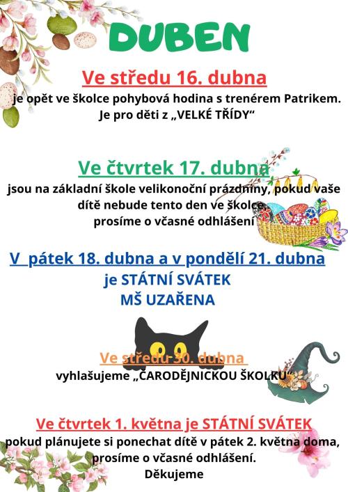 Akce v měsíci DUBEN