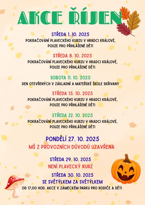 Akce v měsíci ŘÍJEN 